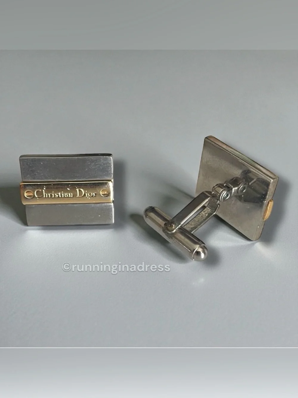 Vintage Christian Dior 1980s Two-Tone Palladium & Gold Plated Cufflinks